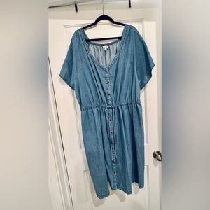 Terra & Sky Women's Plus 3X Flutter Sleeve Drawstring Indigo Denim Dress
